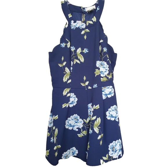 altar'd state Halter Blue Floral Scalloped Edge Romper Size Large Lined - Picture 1 of 7
